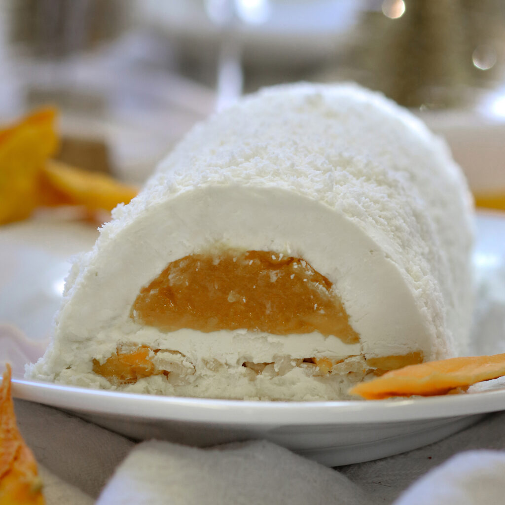 Bûche de noel végan tropicale sans lait sans oeuf en Vendée